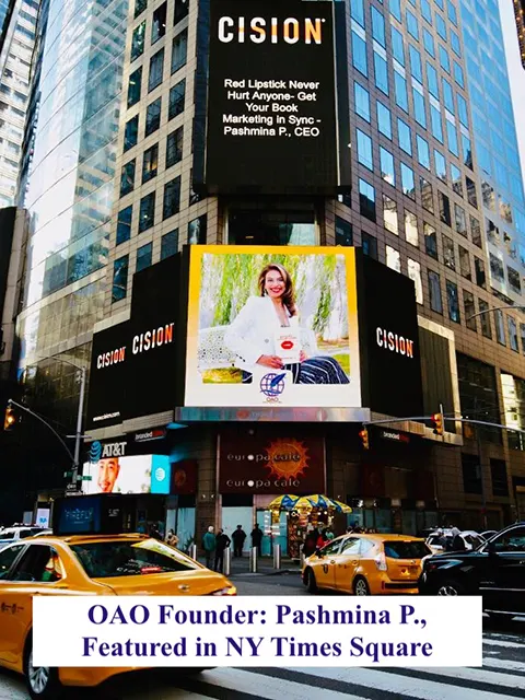 OAO Founder: Pashmina P., Featured in NY Times Square OAO Founder: Pashmina P., Featured in NY Times Square